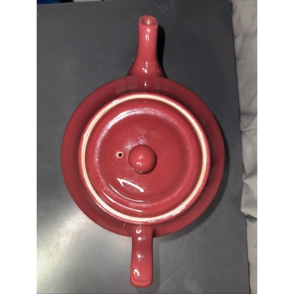 HALL Teapot Large Vintage Pottery Ceramic Porcelain Burgundy 12”Lx7”Wx7”H Vented - Picture 14 of 16